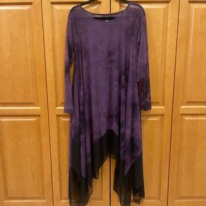 Simpli sheer purple loose dress with asymmetrical hem